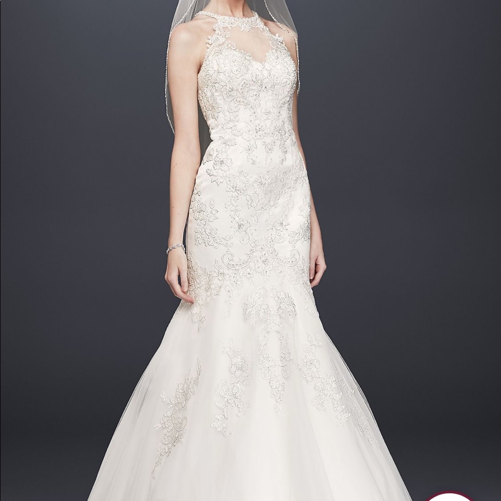 David’s Bridal high neck laced wedding dress